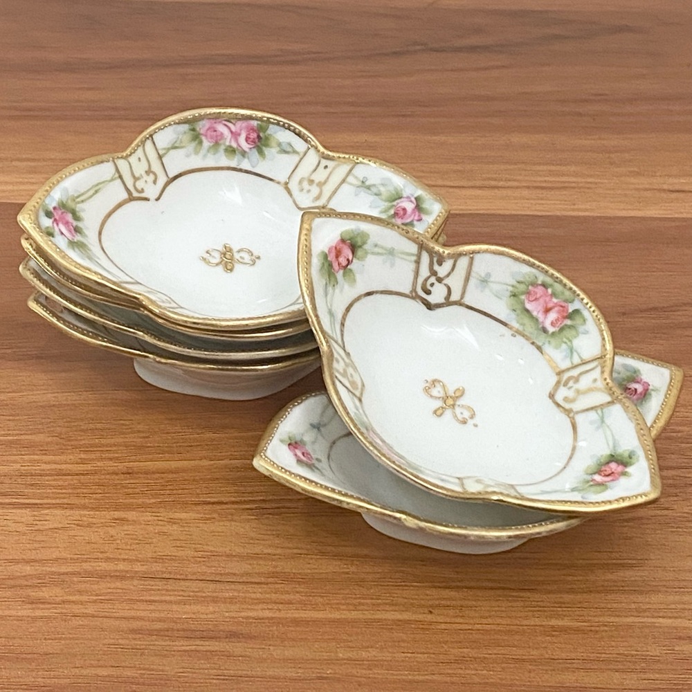 Set of 6 Vintage MORIMURA Nippon Moriage Handpainted Nut Dish Sauce Dip Dishes